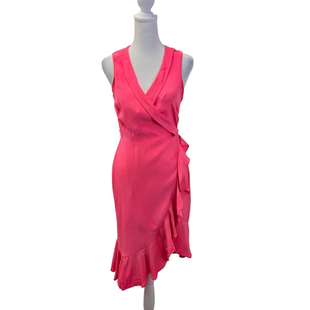 Amanda Uprichard Mary Kate 100% Silk Wrap Dress in Fluro Pink Size Small